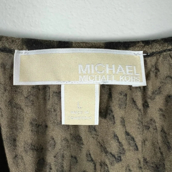 Michael Kors Women's Leopard Print Blouse Tan Black Peasant Mob Wife Flowy Large - Picture 2 of 13